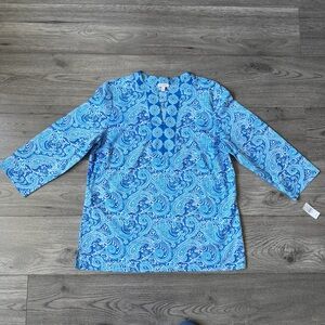 NWT Talbots Top Peri Blue Viva La Roma - Size Medium Petite